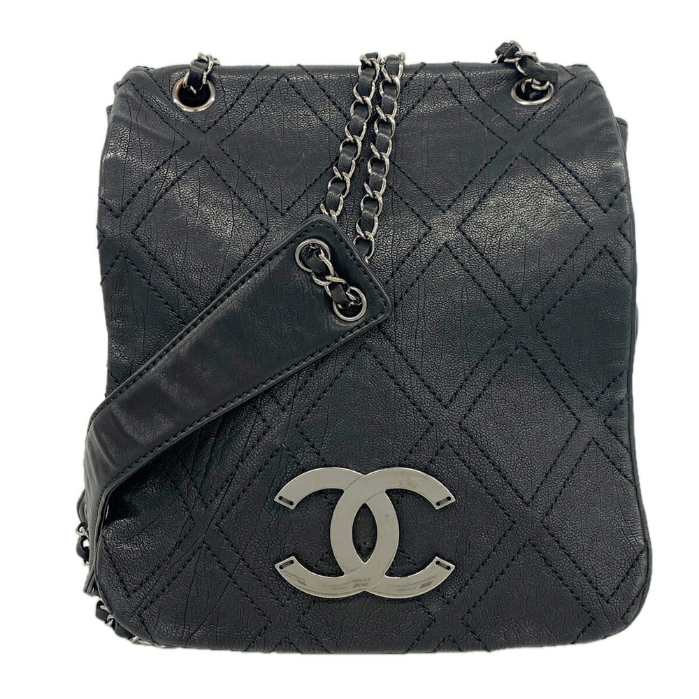 Chanel Shoulder Bag, Double Chain, Leather, Black, Women's